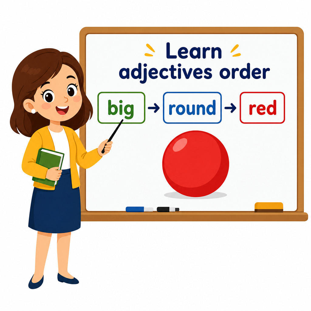 Order of Adjectives: size, shape, colour Part 1