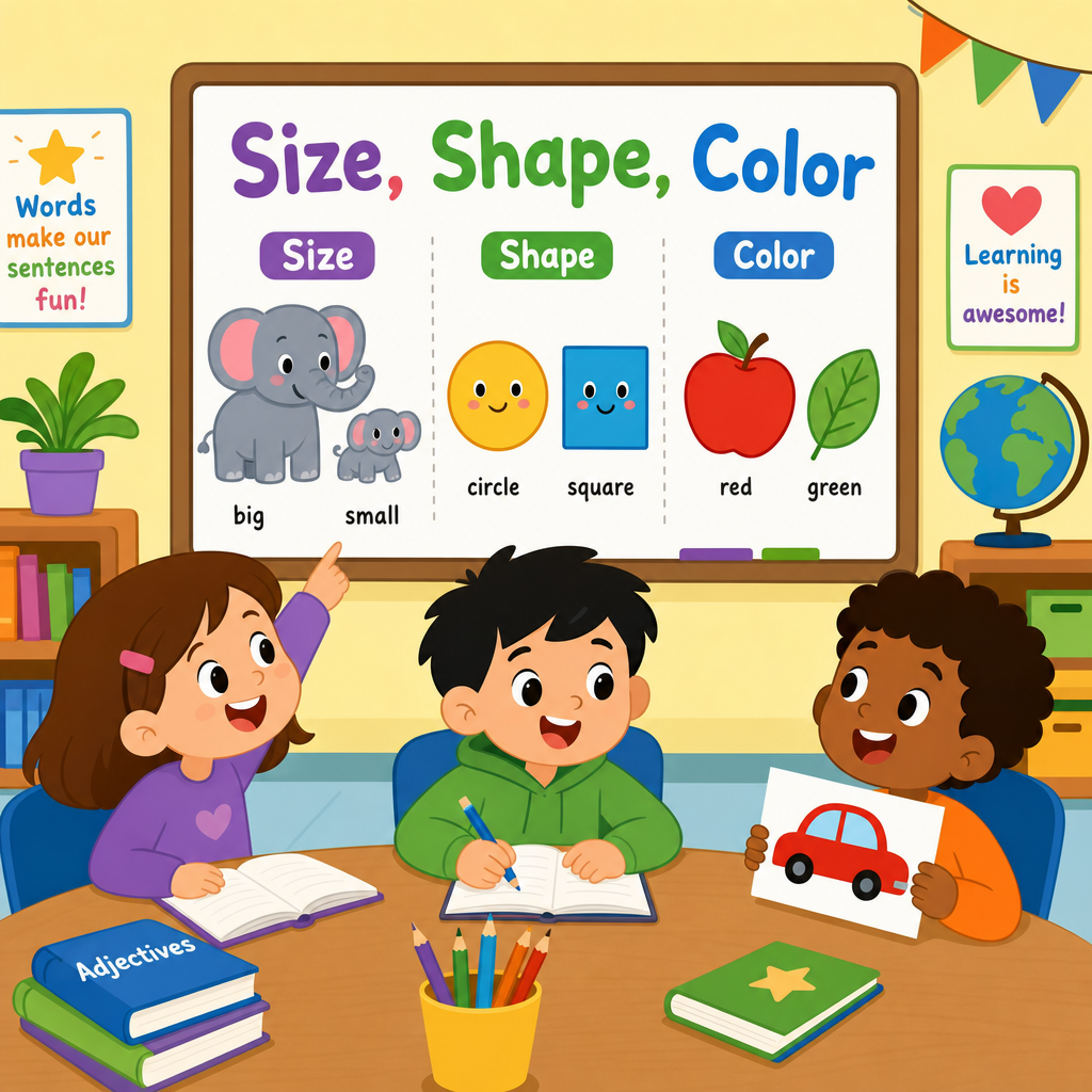 Order of Adjectives: size, shape, colour Part 2